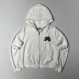 Forever 21 Hoodie Womens Small White Velour Full Zip Fubu 05 Logo Y2K Pockets